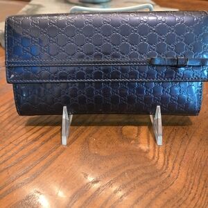 Gucci Guccisima Blue Embossed Long Patent Leather Wallet COA